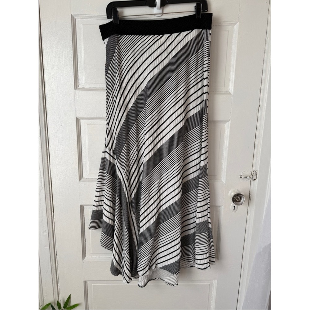 Chicos Flowy Midi Skirt Handkerchief Hem Trapeze Coastal Black‎ White Stripes - Picture 3 of 16